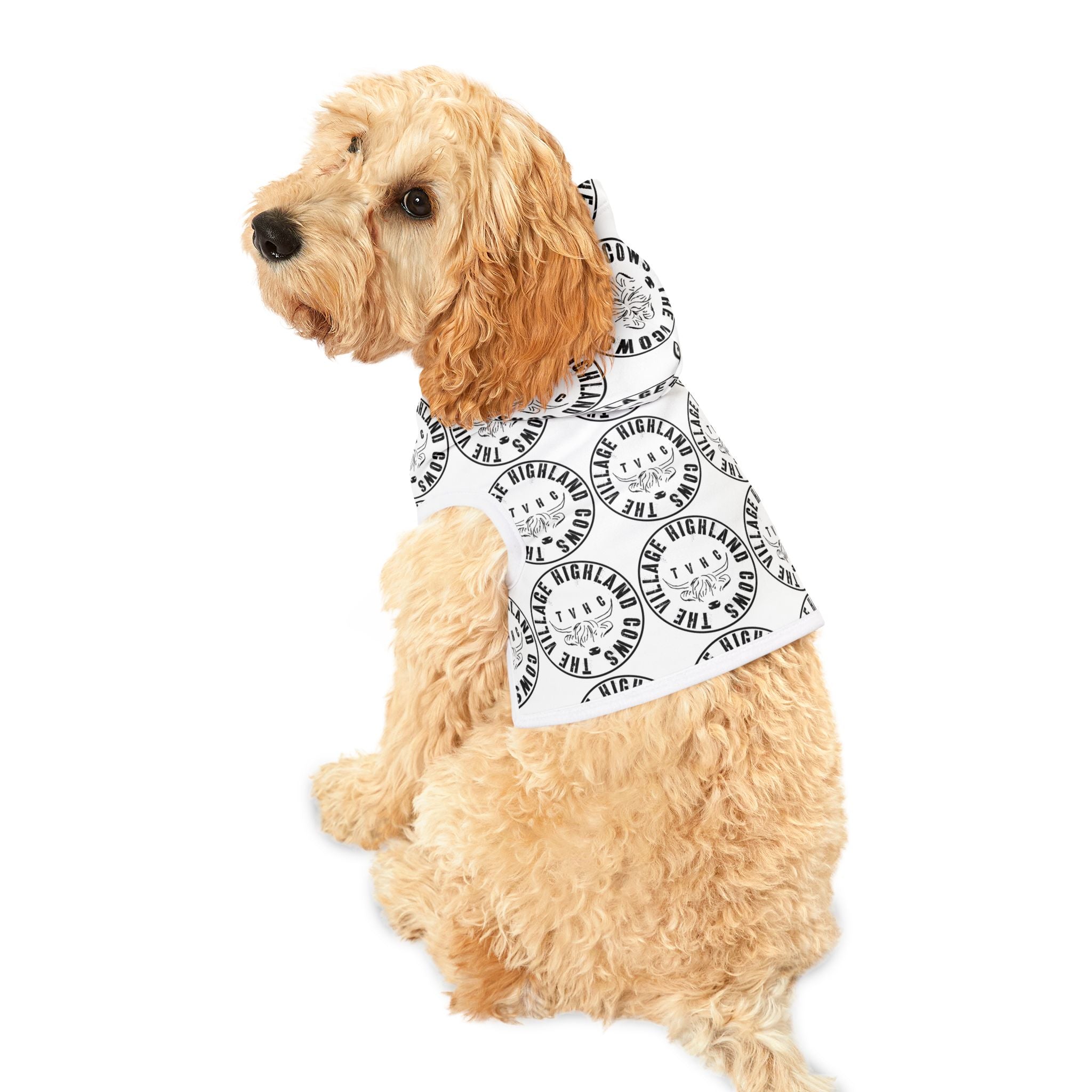 TheVillageHighlandCows Dog Hoodie (Black Logo)