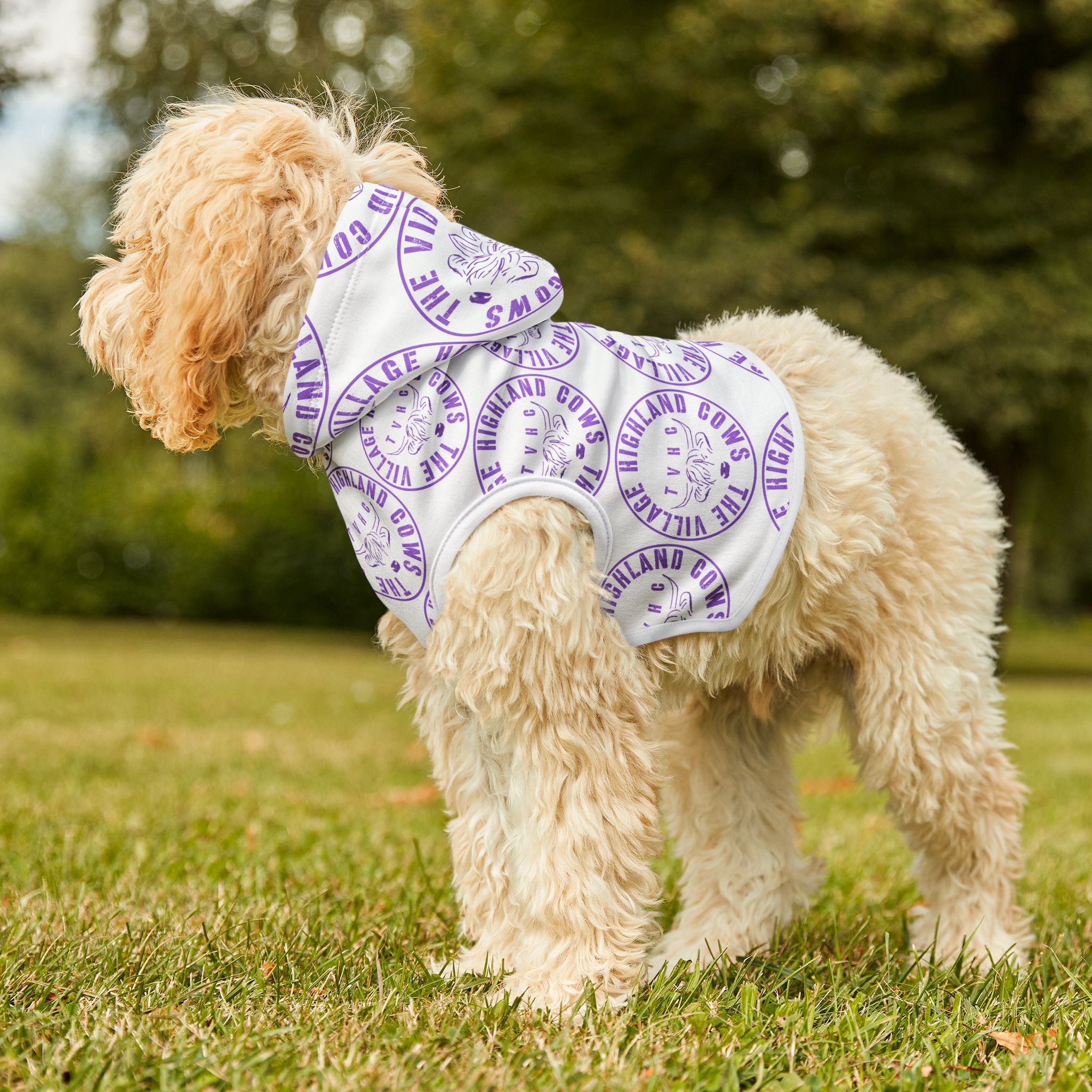 TheVillageHighlandCows Dog Hoodie (Purple Logo)